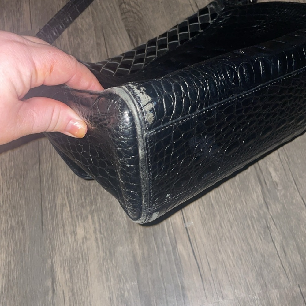 BRAHMIN Black Croc Embossed / Woven Leather Shoulder Bag - Picture 9 of 11